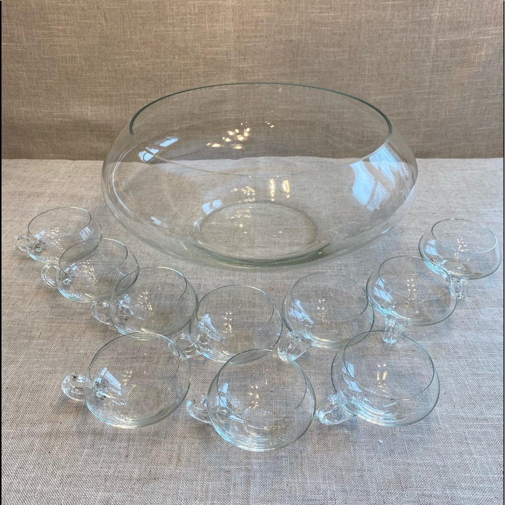 Cut glass punch bowl set of 11 (bowl and 10 cups) from Italy.